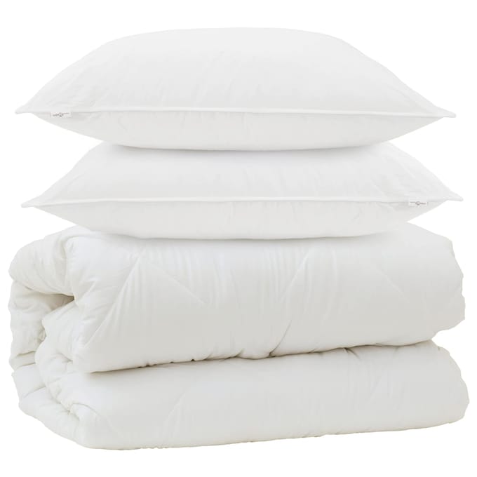 vidaXL - Dekbed - met - Kussens - met - kussen - 3 - st - Wit - Microvezel