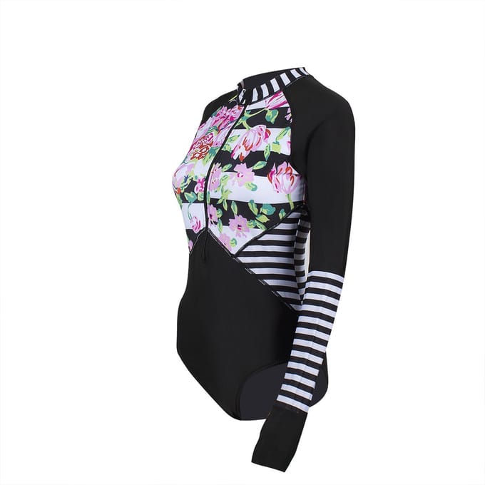 Dames lycra swimsuit M gestreept met rozen