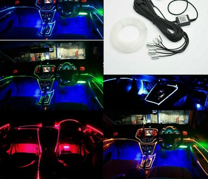 Auto LED Verlichting - Sfeerlicht Auto - Interieur Verfraaiing - App Bediening Glasvezel - 6 Meter - RGB
