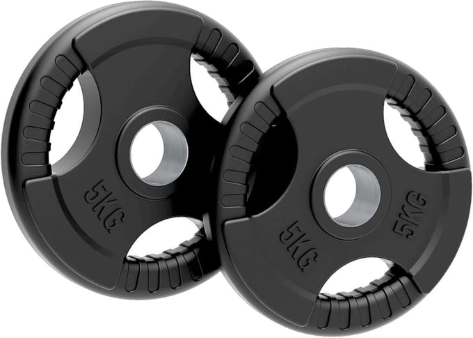 Olympische halterschijven 5 kg - rubberen coating - tri-grip ontwerp