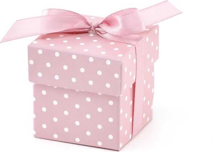 Partydeco - Bedank doosje stippen/polkadots licht roze (10st)