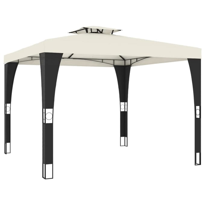 vidaXL - Prieel - met - dubbel - dak - 2,98x2,98 - m - staal - crèmekleurig