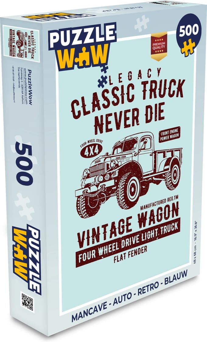 Puzzel Mancave - Auto - Retro - Blauw - Legpuzzel - Puzzel 500 stukjes