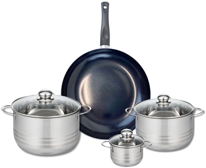 Set van 1 Koekenpan 32 cm en 3 kookpotten 12, 20 en 24 cm Elo Prima Brillant