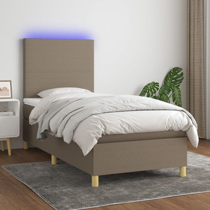 vidaXL - Boxspring - met - matras - en - LED - stof - taupe - 80x200 - cm