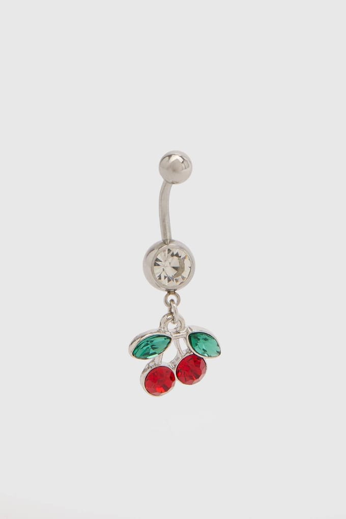 boohoo Dames Roestvrijstalen Navelpiercing Met Kersendetail | Zilver