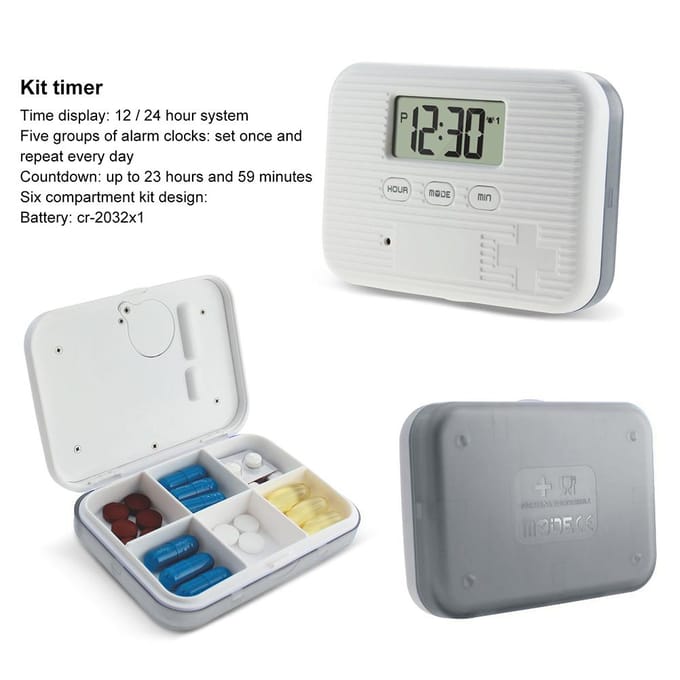 Pillendoos met Alarm Elektronische Pillenorganizer met LCD-scherm 6 Vakken Digitale Pil white
