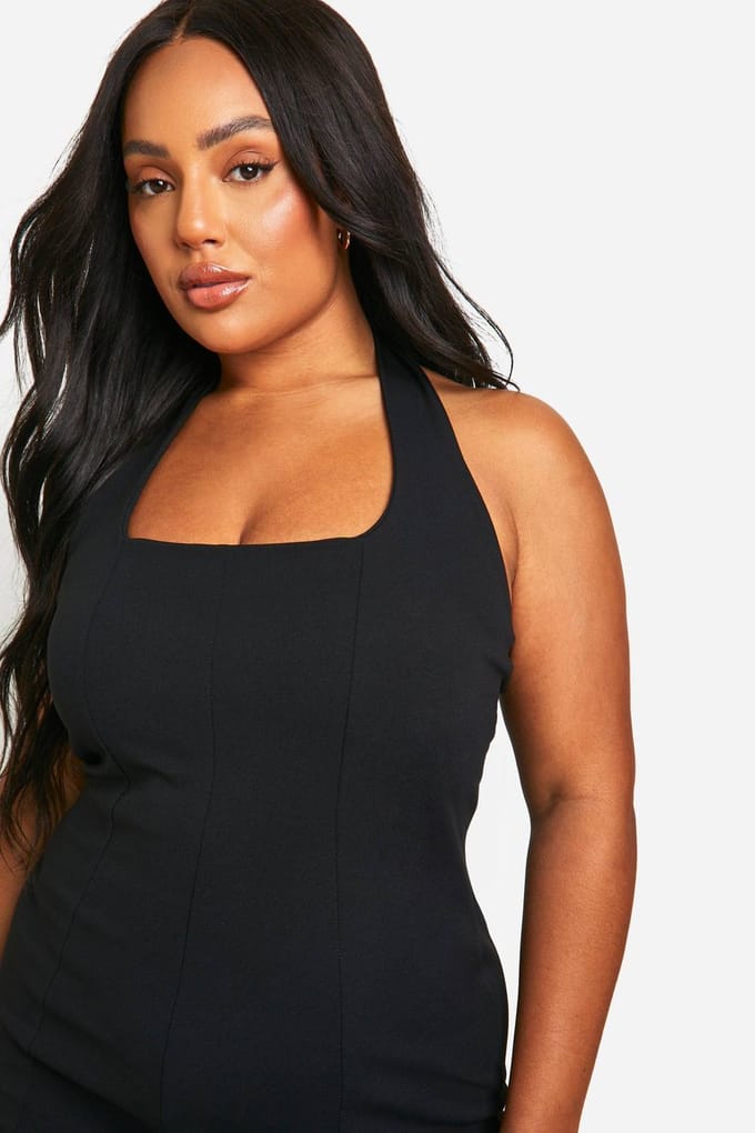 boohoo Dames Plus Halterneck Midi Jurk | Black | Maat: 28