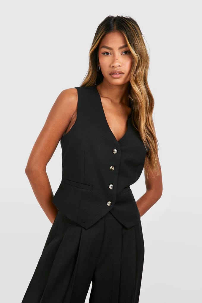 boohoo Dames Mock Horn Getailleerd Gilet | Zwart | Maat: 40