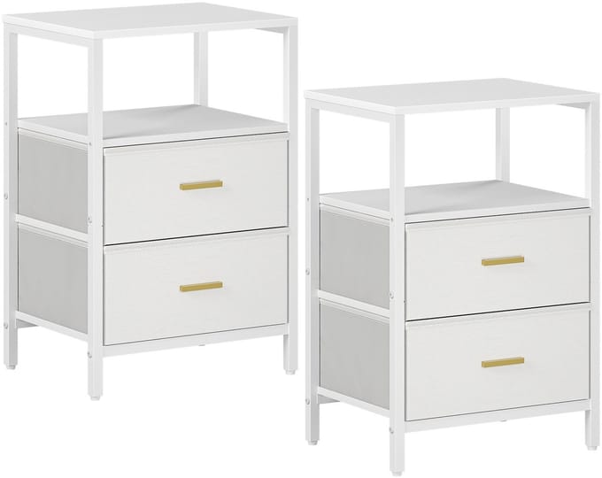 Set van 2 Nachtkastjes met Stoffen Lades en Open Opbergvak – Multifunctioneel – Wit