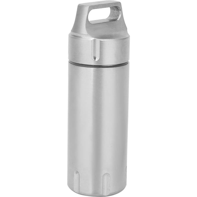 Draagbare Waterdichte Roestvrijstalen Pillendoos Container Fles Sleutelhanger voor Ouderen(Staal white