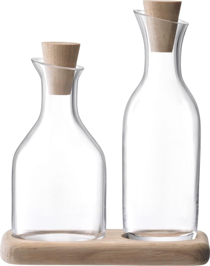 L.S.A. Serve Olie & Azijnset - Incl. Eikenhouten Plateau - 15 x 8,5 x 17 cm - Glas