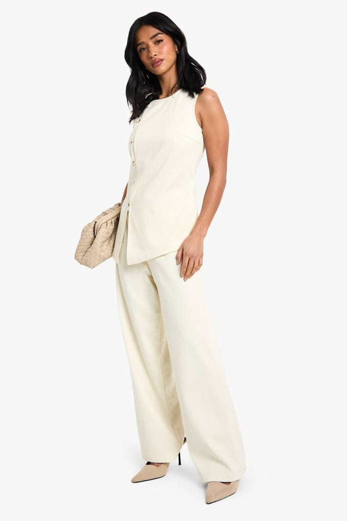 boohoo Dames Petite Cord-gilet | Ivory | Maat: 14