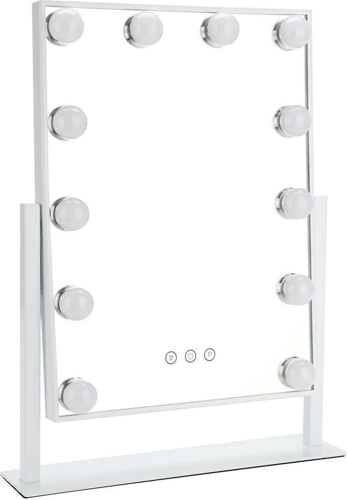 Bright Beauty® Hollywood Make-up Spiegel – 30×41 cm – 360° Rotatie – Dimbaar – 3 Lichtkleuren LED – Smart Touch – Wit