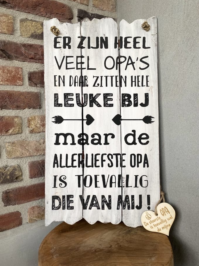 Tekstbord leuke opa's  55x30 cm - opa - vaderdag cadeau inclusief houten hartje opa