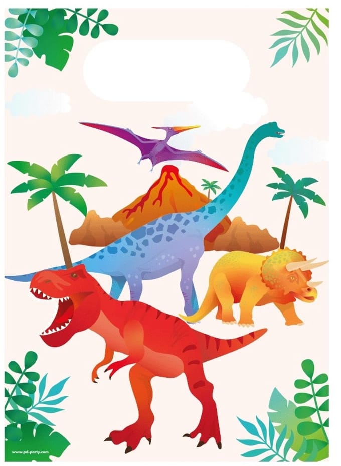 Cadeau tasjes dino papier 23x16cm 6 stuks
