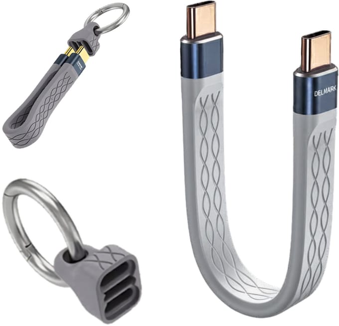 Delmark USB-C Kabel - 13cm - USB4 PD240W - 8K Video - Sleutelhanger powerbank kabel - Grijs