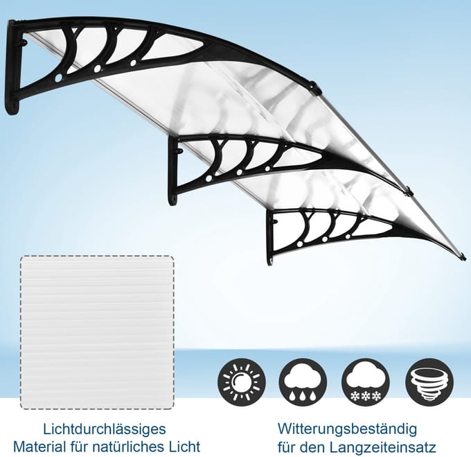 MIVRAY Deurluifel – Gebogen Dubbele Bescherming – 75 x 195 x 23 cm – Aluminium en Polycarbonaat – Transparant – Buiten