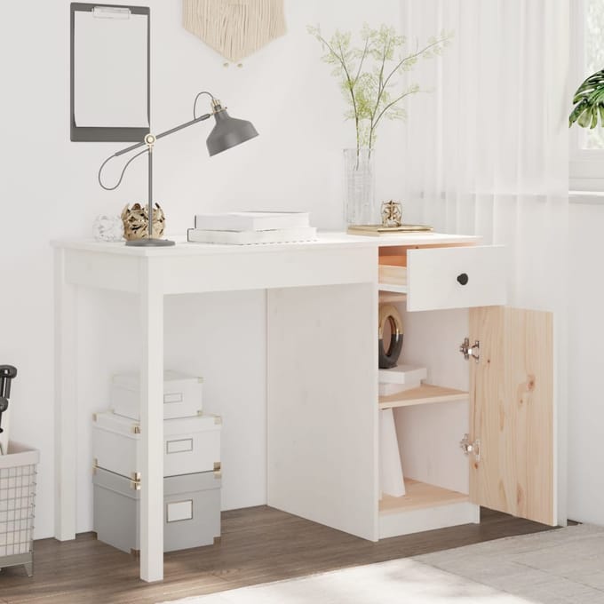 vidaXL - Bureau - 100x50x75 - cm - massief - grenenhout - wit