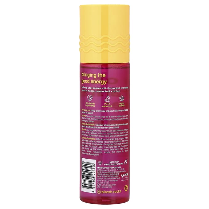 B.fresh, Ik ben op Paradijstijd, Verkwikkende Haar + Lichaamsmist, Mango + Passievrucht, 221ml (7,5 fl oz) yellow