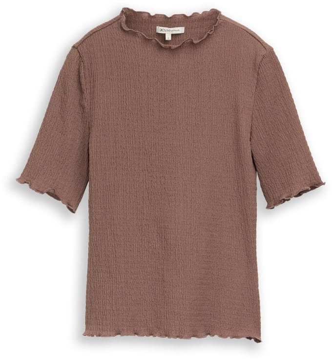 Tom Tailor Denim - Slim fit crinkle T-shirt - Maat XL - taupe brown
