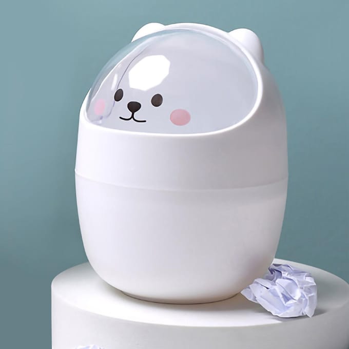 Mini Desktop Prullenbak Schattig Uiterlijk Grote Opening Bureau Plastic Afvalbak Afneembaar Afval wit