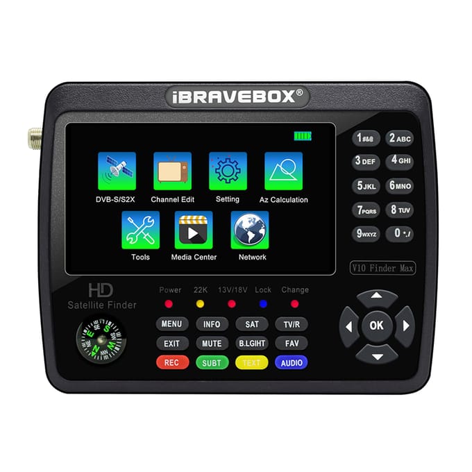 iBRAVEBOX V10 Finder Max HD Satelliet TV Signaalzoeker DVB-S/S2/S2X Digitale Handheld Signaalmeter US Plug zwart