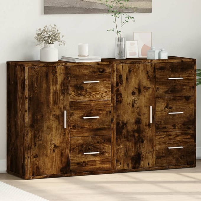 vidaXL - Dressoirs - 2 - st - 60x31x70 - cm - bewerkt - hout - gerookt - eikenkleurig