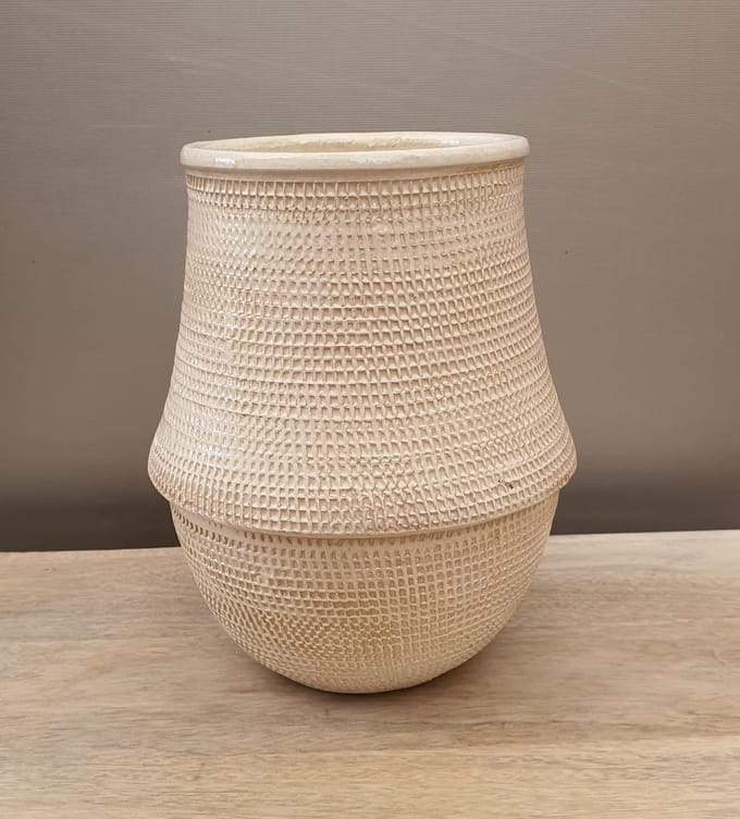 Mica Decorations 2 stuks Roel vaas ronde wit H19 x D16cm