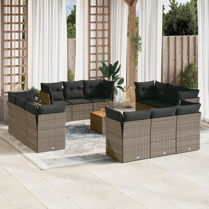 vidaXL - 13-delige - Loungeset - met - kussens - poly - rattan - grijs