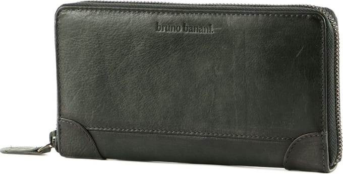 bruno banani Leren Portemonnee Zip Around Wallet Black Zwart