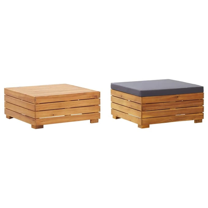 vidaXL - Tuintafel - en - voetensteun - met - kussen - massief - acaciahout