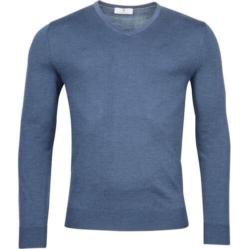 Thomas Maine Trui Merino V-Neck Single Knit Storm Sky / male