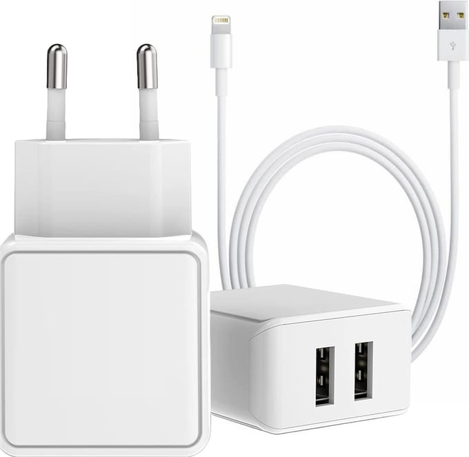 Oplaadstekker geschikt voor iPhone 14 / 13 / 12 / 11 / X / SE - Lightning naar usb - 2 Poorten - Oplader - 1 Meter
