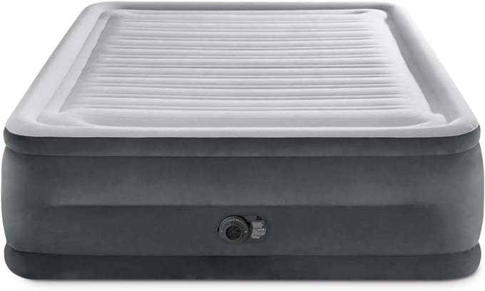 Luchtbed met Pomp - Opblaasbaar Bed - Gasten Ontvangen - Fiber-Tech Constructie - 152x203x56 cm - Grijs