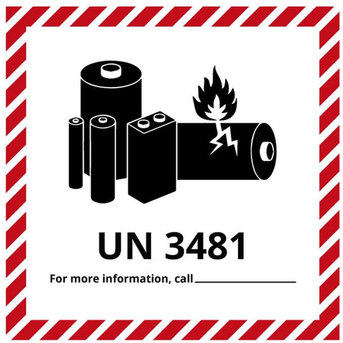 UN3481 sticker lithium-ion batterijen 200 x 200 mm