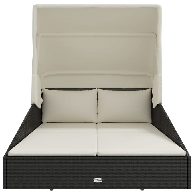 vidaXL - Ligbed - met - inklapbaar - dak - 200x114x128 - cm - poly - rattan - zwart