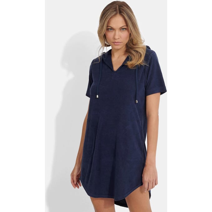 Badstof jurk met capuchon - marine - Gr. 24/25 van Goldner Fashion