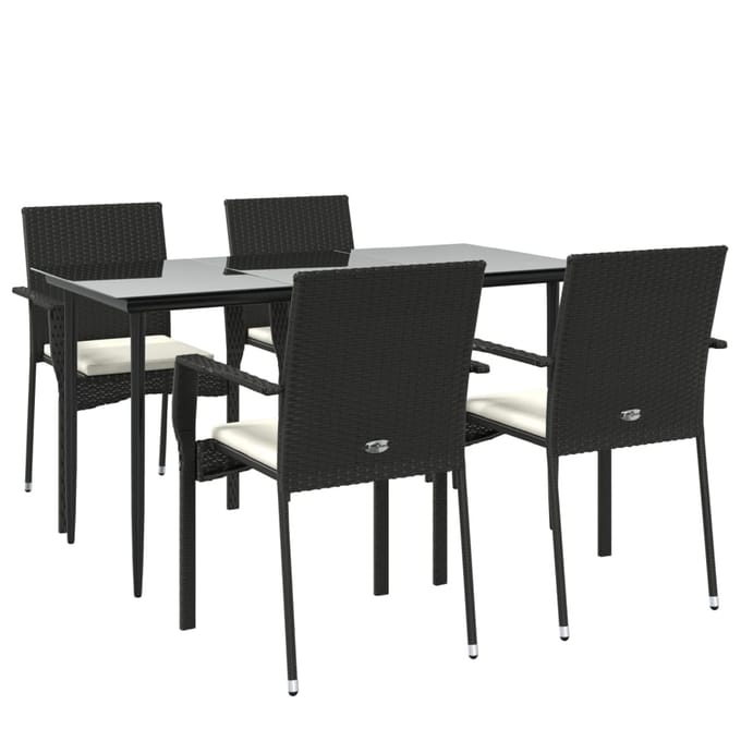 vidaXL - 5-delige - Tuinset - met - kussens - poly - rattan - zwart
