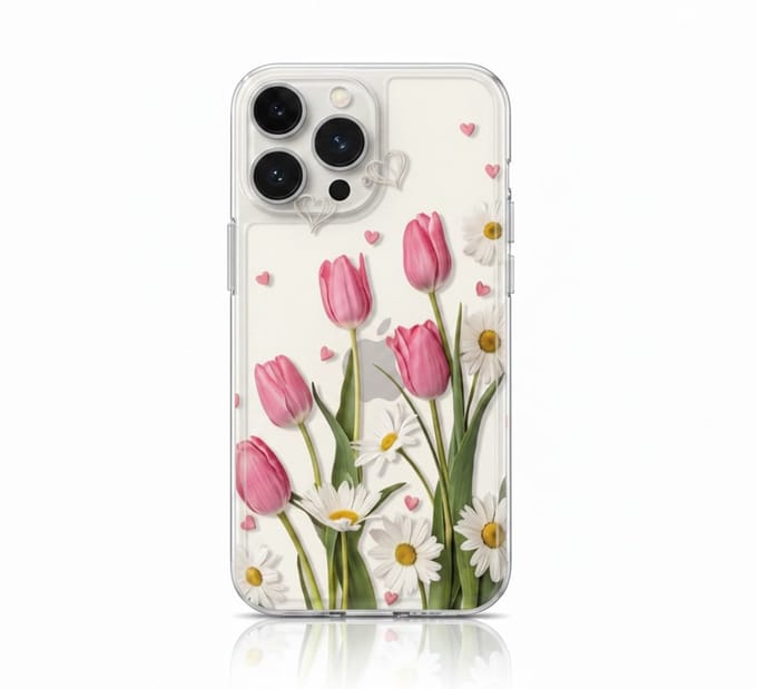 Telefoonhoesje - IPhone 16 - met tulpen en margrieten - gebloemd