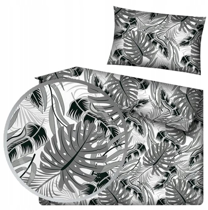 Katoenen Dekbedovertrek Set 140x200cm - Monstera Bladeren Grijs