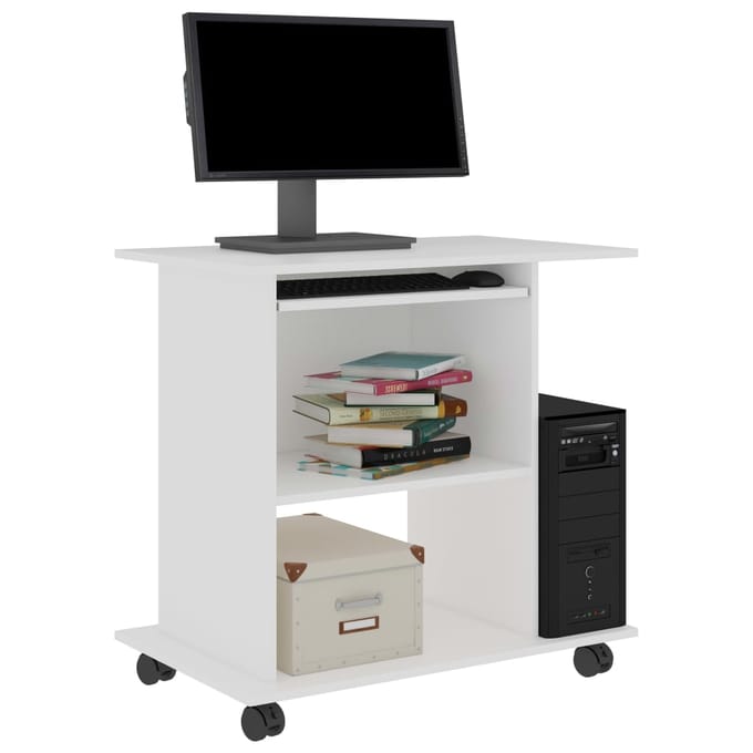 vidaXL - Computerbureau - 80x50x75 - cm - bewerkt - hout - wit