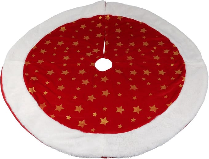 Christmas Decoration Kerstboomrok - rood - polyester - velvet - sterren - 90 cm