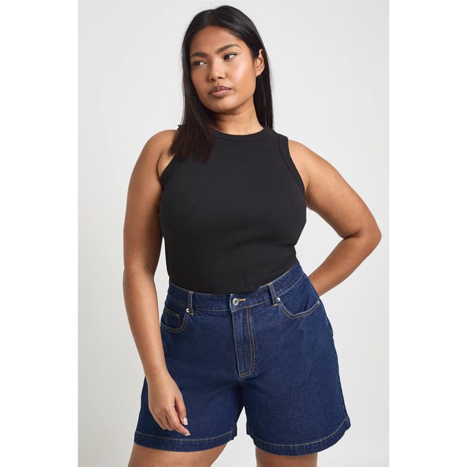 boohoo Dames Plus Boyfriend Denimshorts | Indigo | Maat: 56