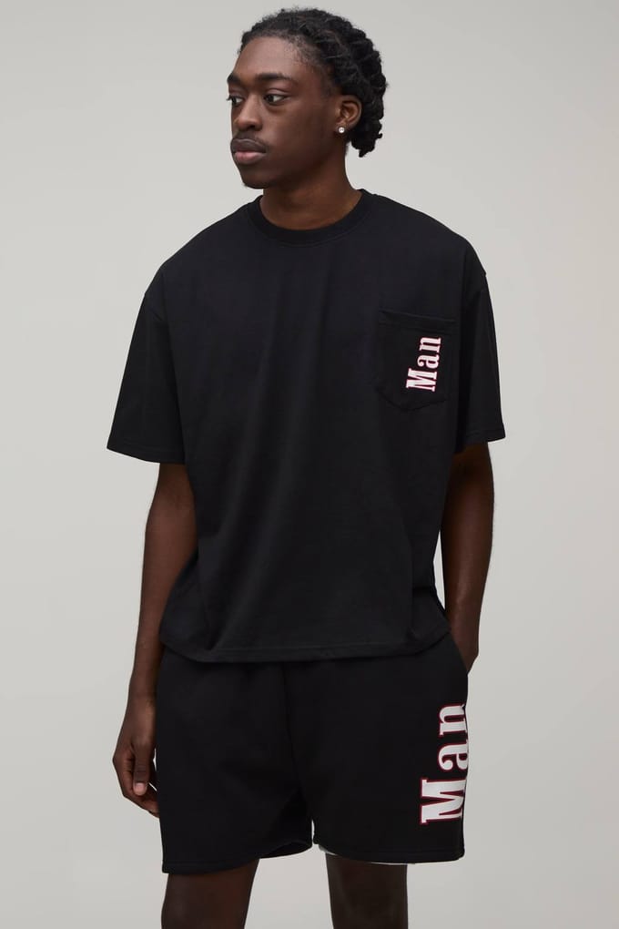 Oversized Boxy Yacht Club T-Shirt & Boxy Jersey Short Set | Black | Size Medium