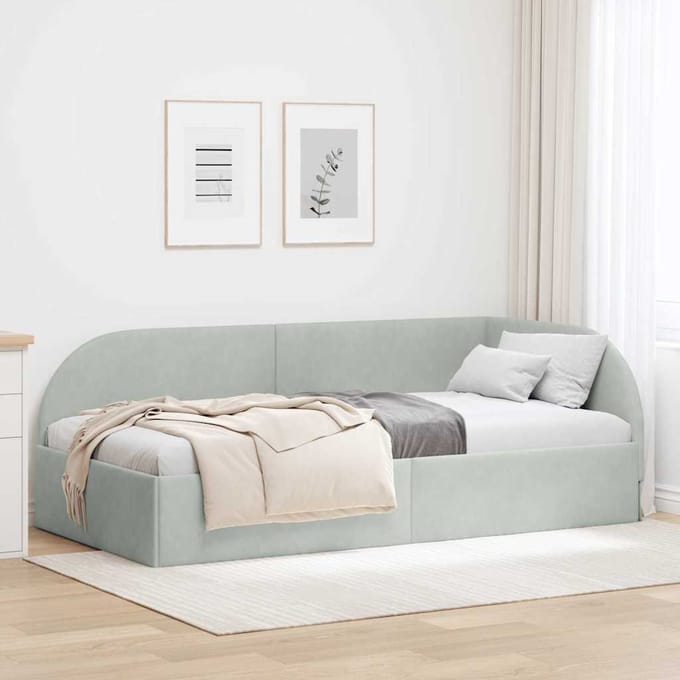 vidaXL - Hoek - Bed - Frame - Lichtgrijs - 90 - x - 200 - cm - Fluweel