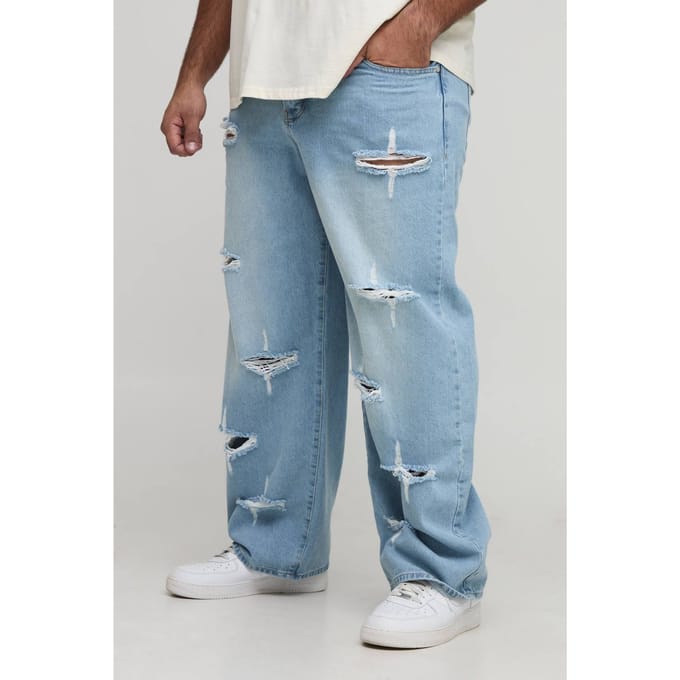 Plus Rigid Star Versleten Jeans met lossere pasvorm | Ice Blue | Size 46
