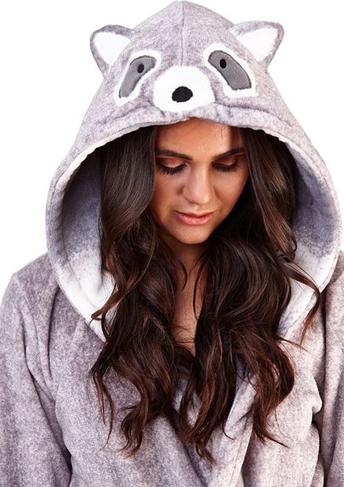Badjas "Raccoon" hooded Luxury super soft ladies size