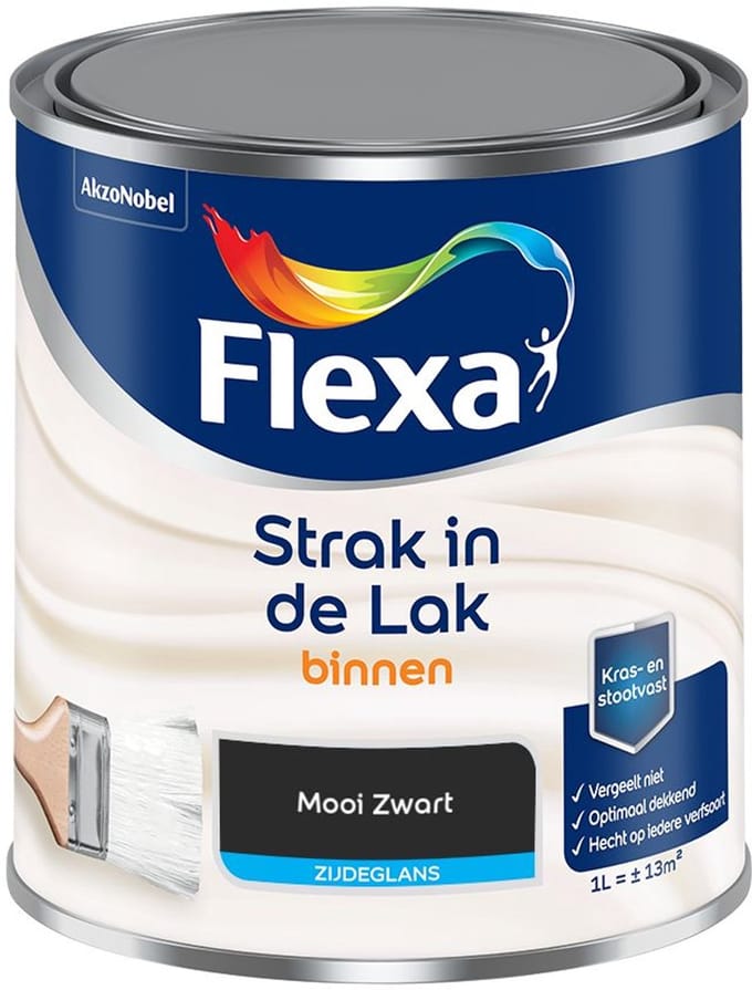 Flexa - Strak In De Lak Binnenlak Zijdeglans - Mooi Zwart - Mengverf - 1 L