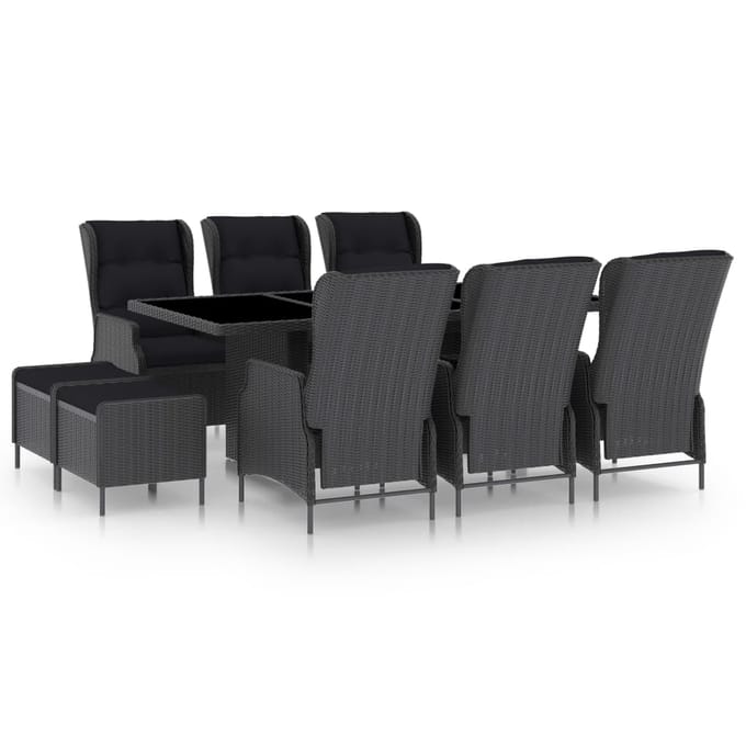 vidaXL - 9-delige - Tuinset - met - kussens - poly - rattan - donkergrijs